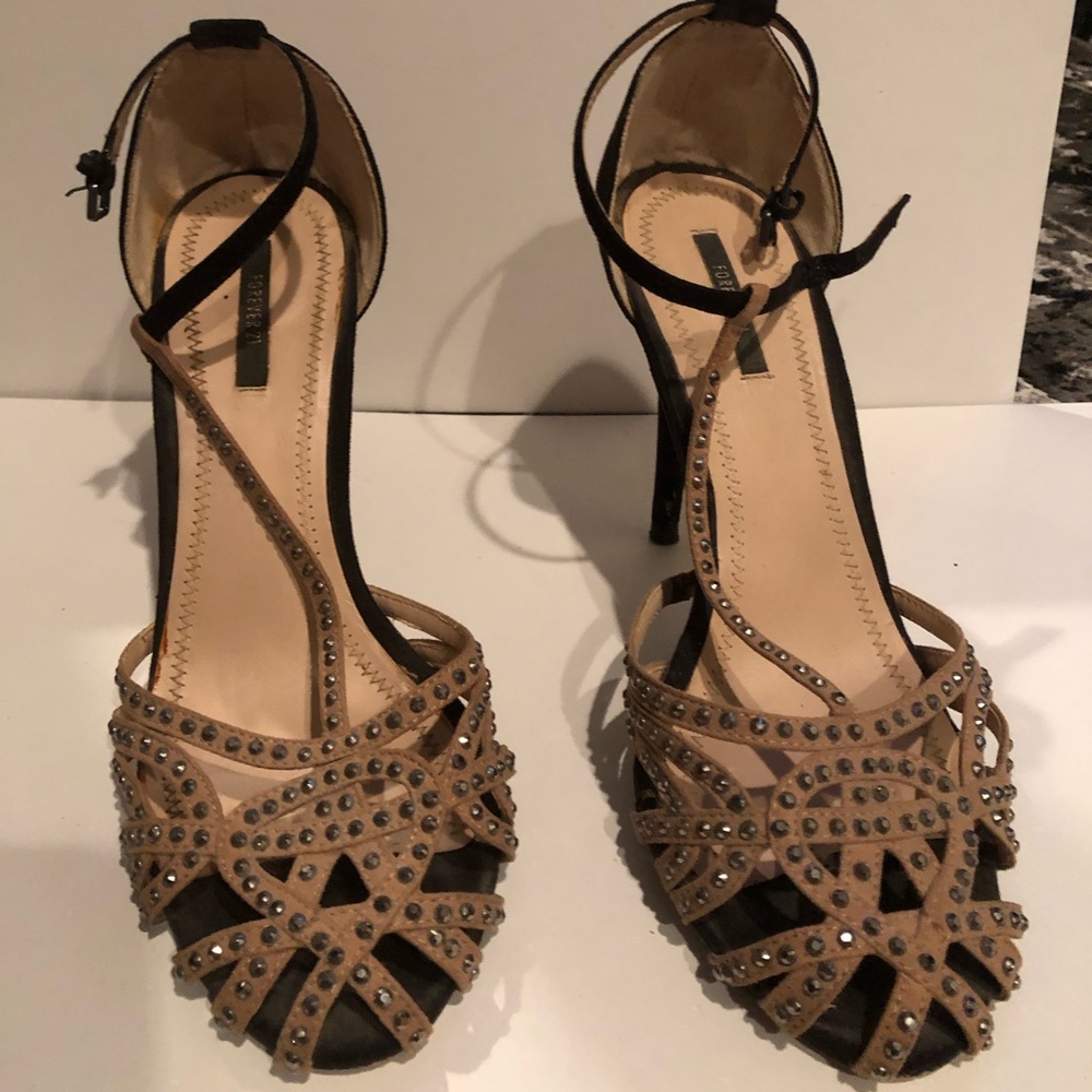 Black and nude studded heels